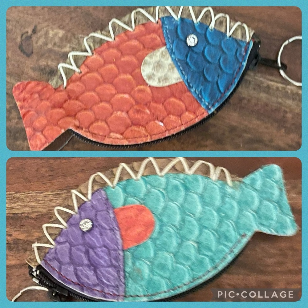 Col De Mar Tilapia Fish Sea Leather Coin Purse Keychain - Picture 3 of 7